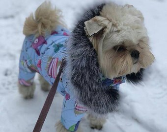 dog snowsuit with attached booties
