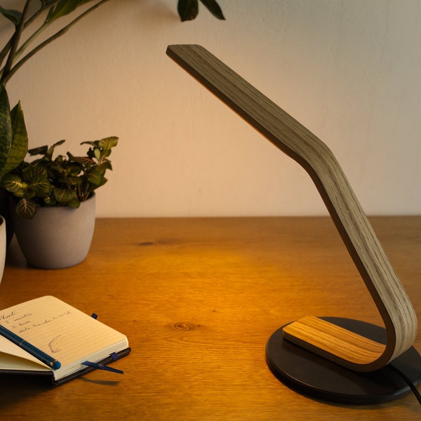 Holz Tischlampe, Schreibtisch Zubehör, Nachttischlampe, LED Tischlampe, Büro Dekor, Moderne oder Minimalistische Tischlampe, Zeitgenössisch