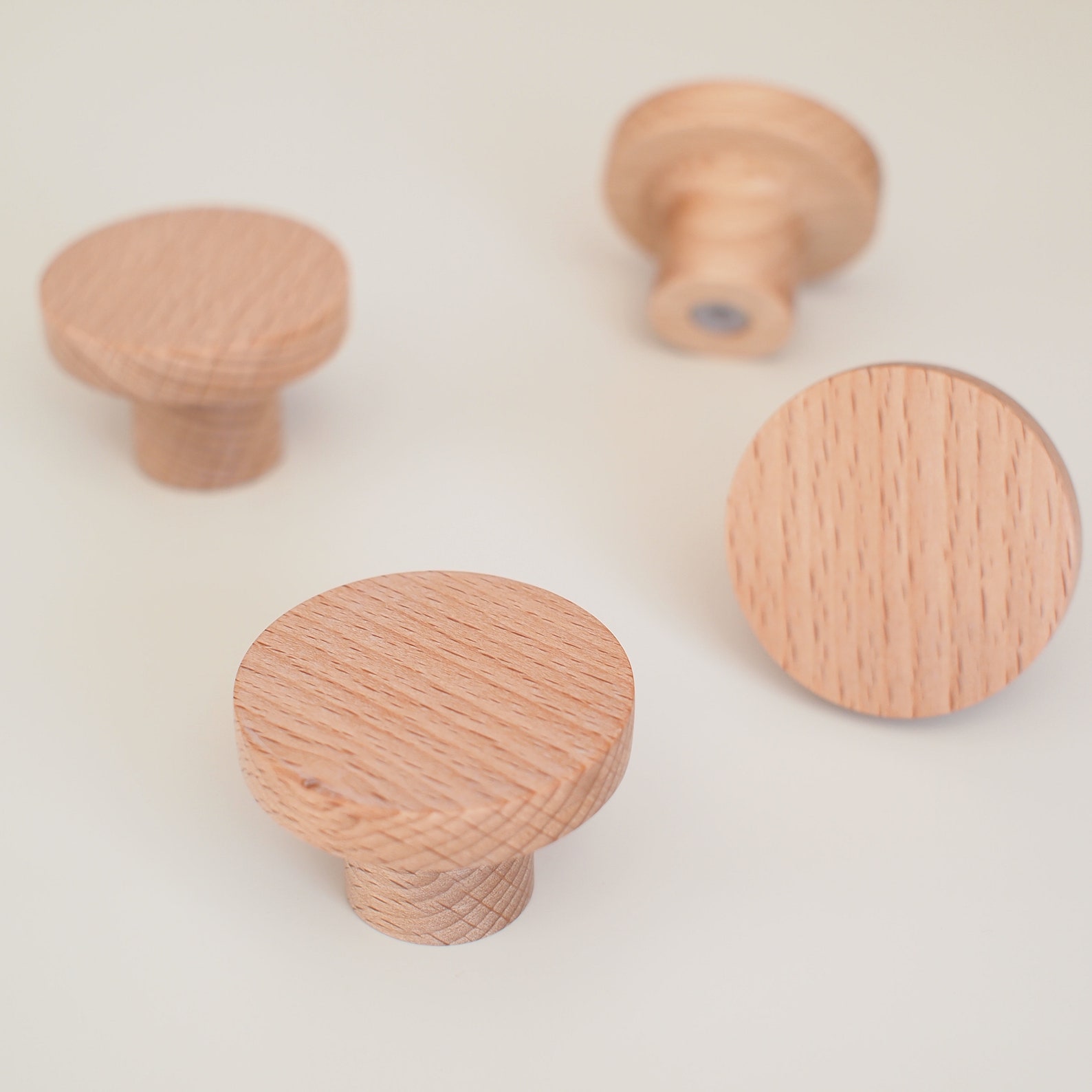 Wooden drawer knob Round solid wood knobs Dresser Etsy