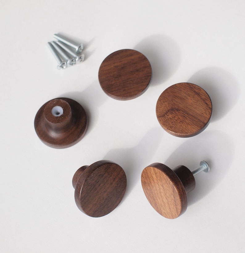 Wooden Drawer Knob Round Solid Wood Knobs Dresser Etsy