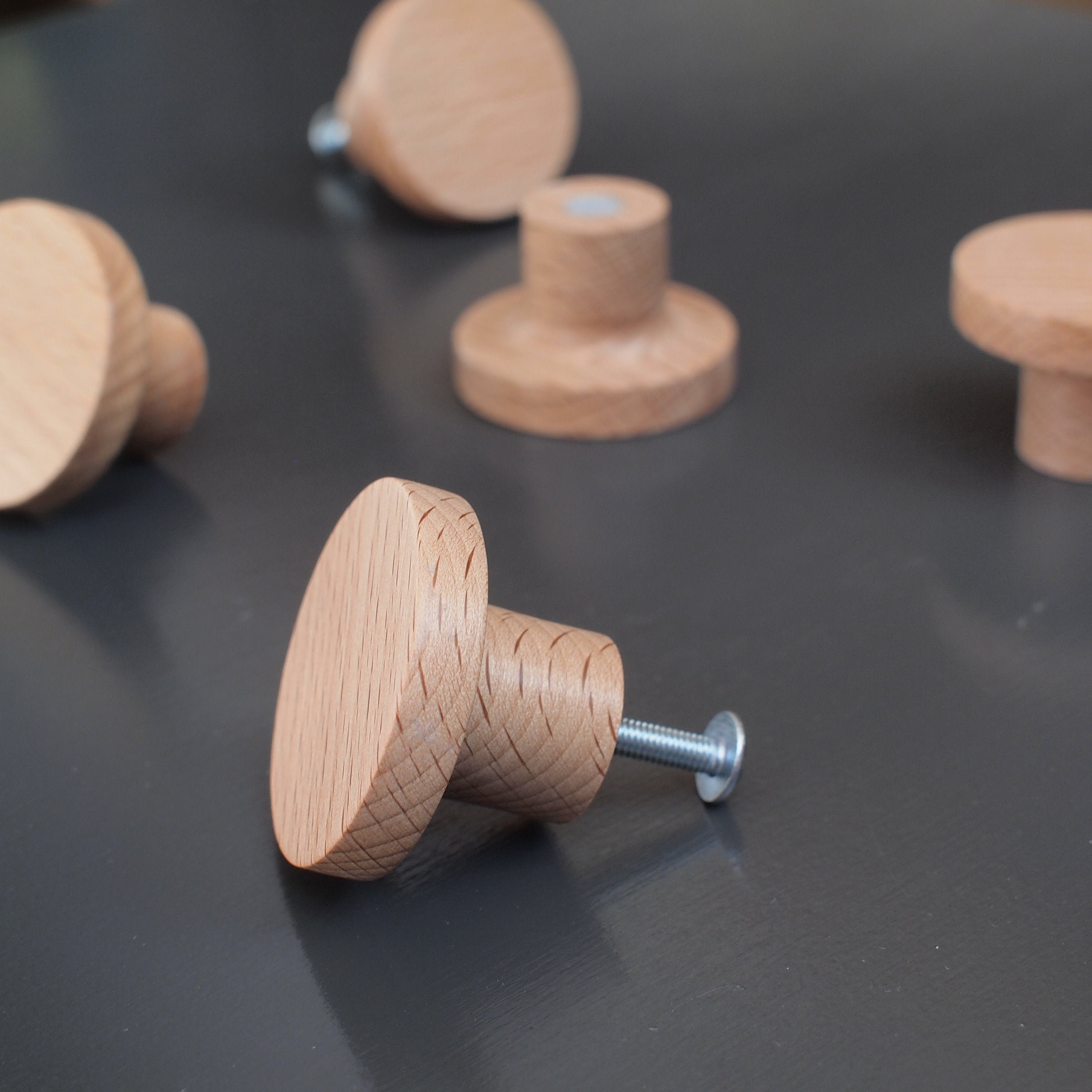 Wooden drawer knob Round solid wood knobs Dresser Etsy