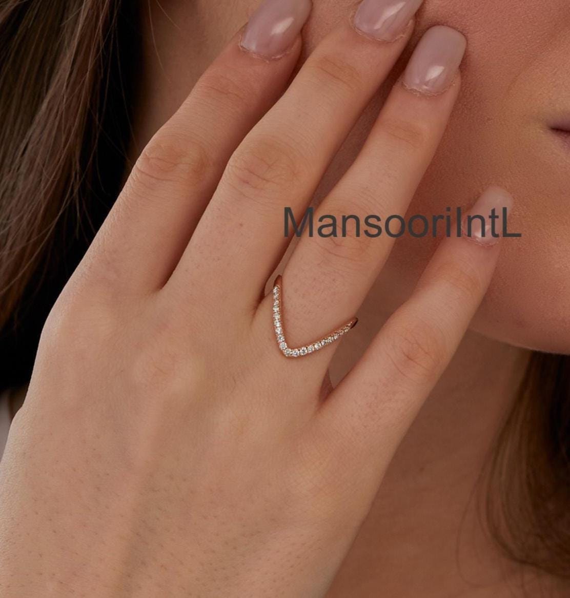 Stunning Vanki Ring 925 Sterling Silver Ring V Band Simple Band Cubic Zirconia Band Engagement Band Women Band Gift For Her
