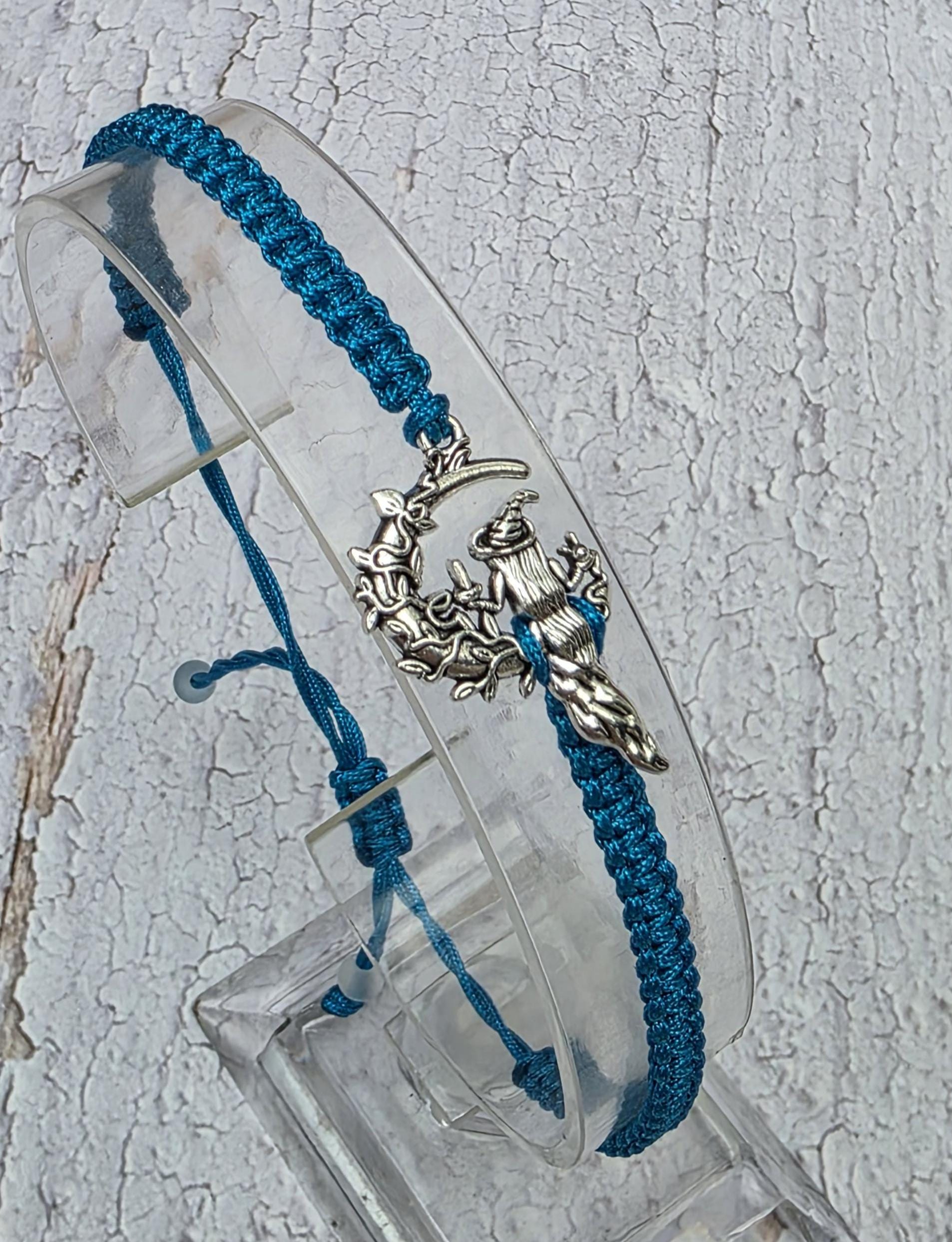 Bracciale In Macramè Nero Con Nodo Di Strega In Argento, Regolabile, Simbolo Di Protezione - 2
