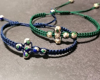 Pulsera de la amistad con cruz ajustable, cuerda azul y verde, regalo cristiano