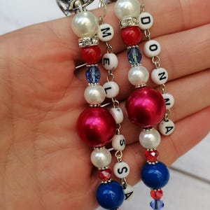 Personalised Name Keyring, White-Blue-Red Keychain, Cute Gift, With Name Or Word, Bag Keyring, Gift Idea For A Friend