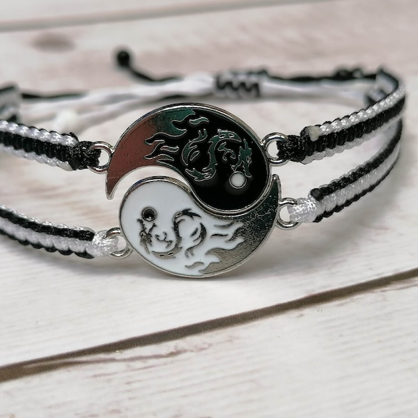 2 bracelets couple dragon Yin Yang, bracelet d'amitié, bracelet meilleur ami, cadeau