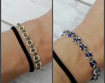 30 Colours, Beige-Blue White Daisy Bracelet - Daisy Bracelet - Flower Bracelet, Friendship Bracelet, Gift For Her