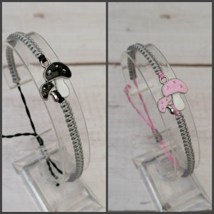 Black - Pink Mushroom Bracelet, Toadstool Bracelet - Mushroom Bracelet, Cute Bracelet, Fly Agaric , Mushroom Jewellery