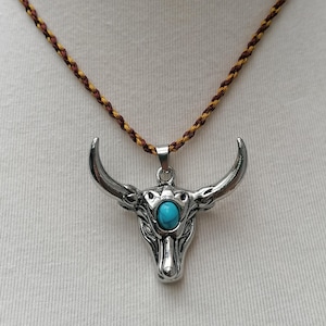 30 Colours, Bull Head Necklaces, Bull Skull Jewellery, Viking Bull Pendant Necklace, Handmade Macrame Necklaces
