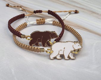 White - Brown Bear Bracelet, Bear Jewellery, Bear Lover Present, Winter Bear, Bear Gift