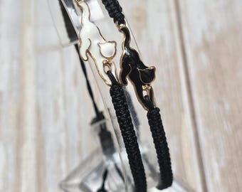 35 Colours, Black - White Cat Bracelet, Cat Lover Gift, Adjustable Bracelet, Cat Mum Bracelet - Daughters Bracelet, Feline Jewellery