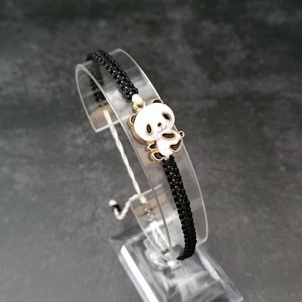 Bracelet panda, bracelet ours panda, bracelet animalier, cadeau panda, amoureux des pandas, noir - blanc