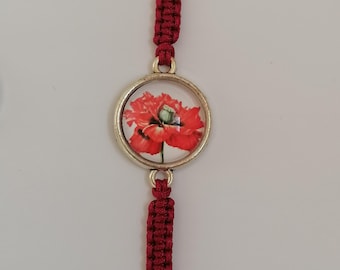 35 Colours, Red Poppy Bracelet, Celebration veterans Day, Floral Flowers Bracelet, Red Black Poppy (B-77)