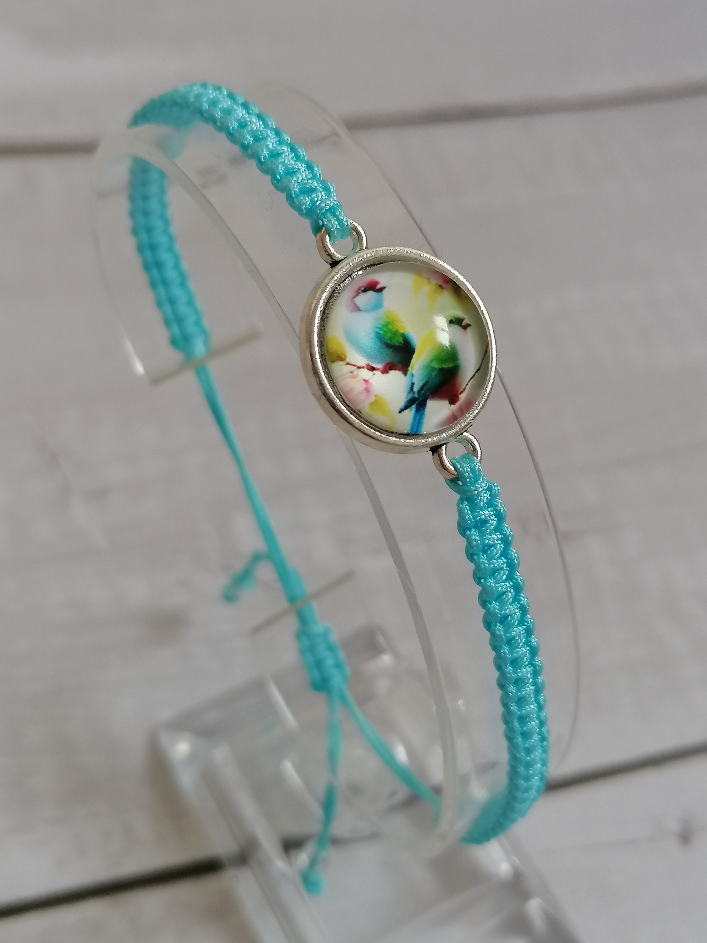 Bracelet Semi-rigide Femme - Cabochon Avec Oiseau - Argenté - Neuf Sans Emballage - Idée Cadeau