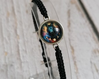 35 Colours, Moon Phases Wolf Bracelet, Wolf Bracelet, Best Friend Gift Wolf, Courage Quote, Wolf Lover, Glass Cabochon Bracelet (A-26)