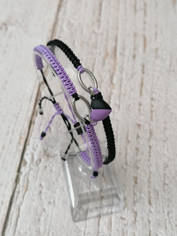 Light Purple-Black, Set of 2-Couple Magnetic Bracelets-Heart, Couple  Bracelet, Friendship Bracelet