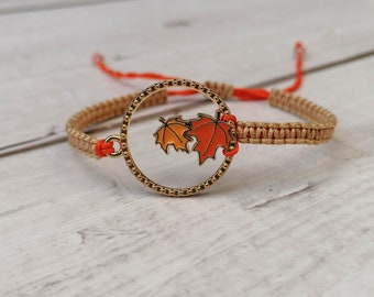 Pulsera de hoja de arce, pulsera con dijes de otoño, pulsera de bosque, amante de la naturaleza, regalo de la naturaleza, pulsera de otoño, pulsera ajustable