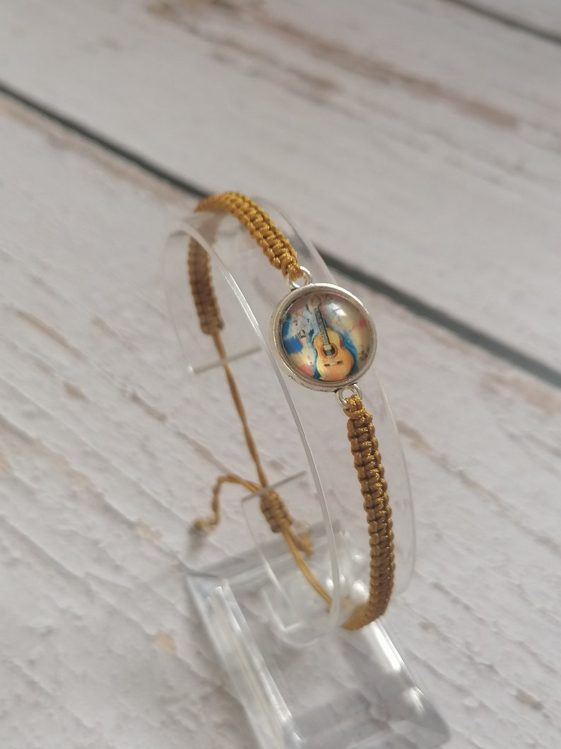 31 Colours, Guitar Bracelet, Music Bracelet, Guitarist Gift, Music Guitar Bracelet, Music Lover Gift, Cabochon Bracelet B-23 image 1