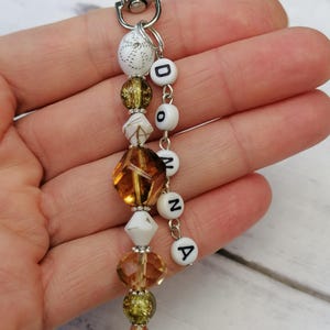 Personalised Name Keyring, White-Brown-Green Keychain, Cute Gift, With Name Or Word, Bag Keyring, Gift Idea For A Friend
