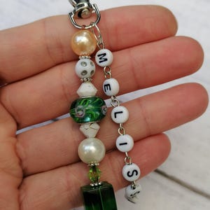 Personalised Name Keyring, White-Green Keychain, Cute Gift, With Name Or Word, Bag Keyring, Gift Idea For A Friend