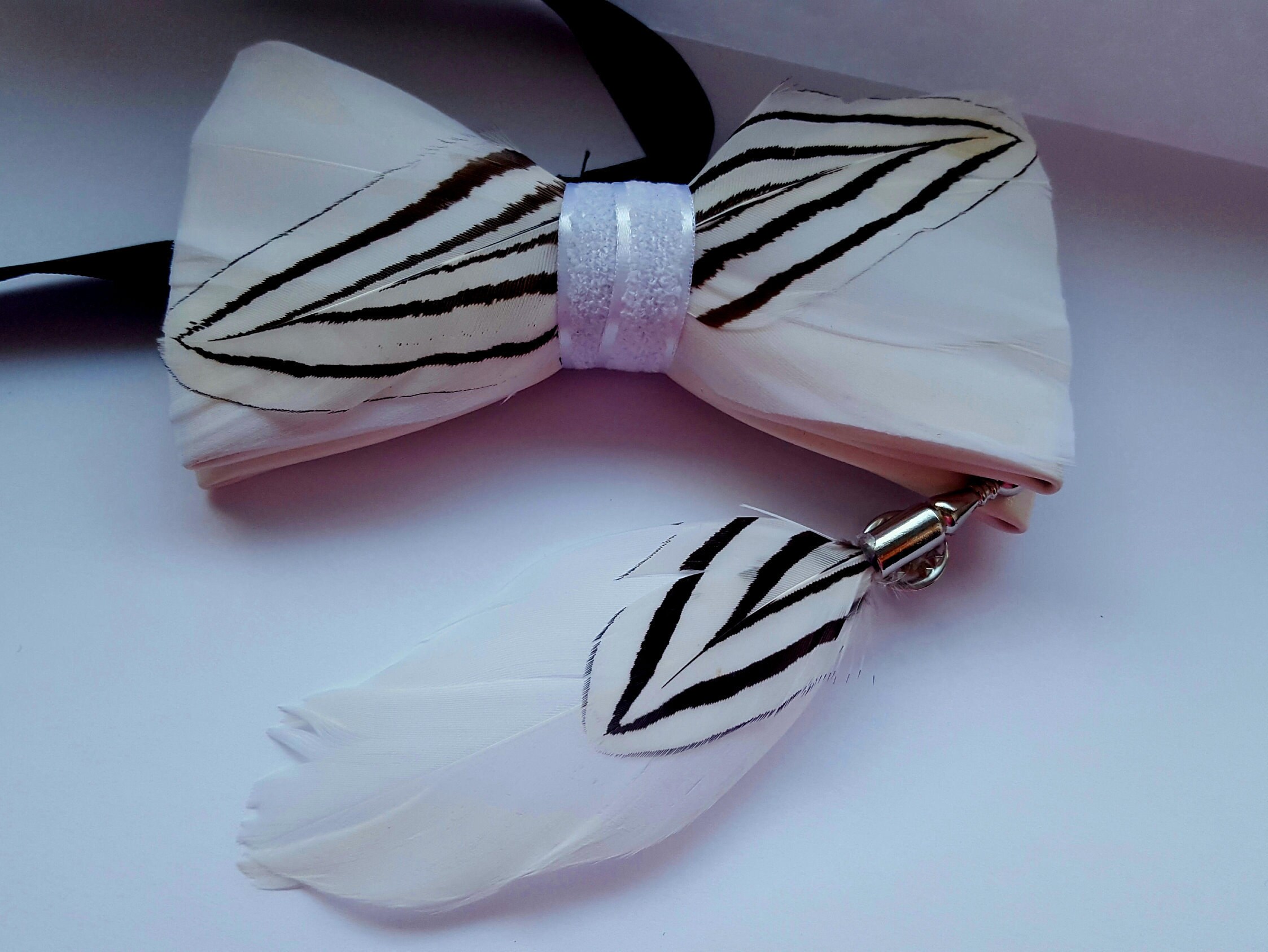 Original Design Natural Bird Feather Bow Tie 5 Etsy