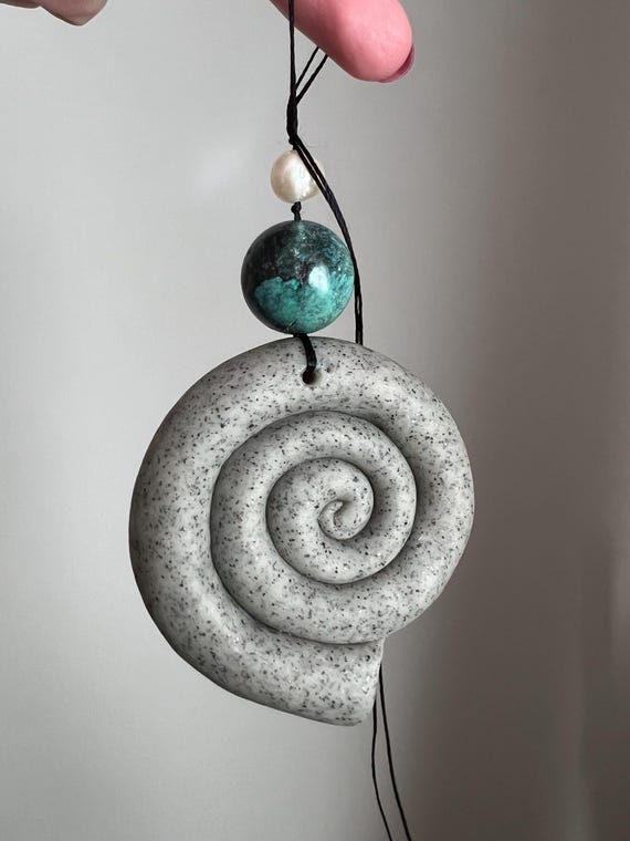 Handcrafted Clay Spiral Shell Pendant, Freshwater… - image 1