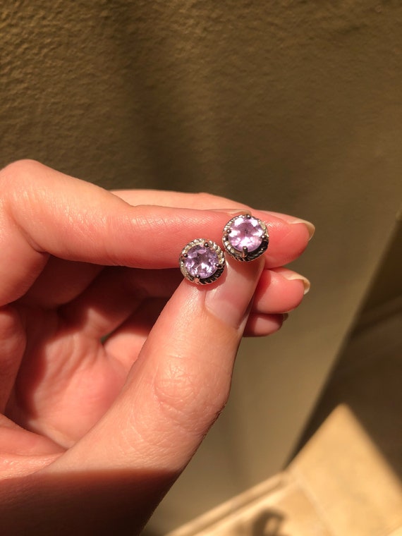 Amethyst and diamond sterling silver studs - image 2