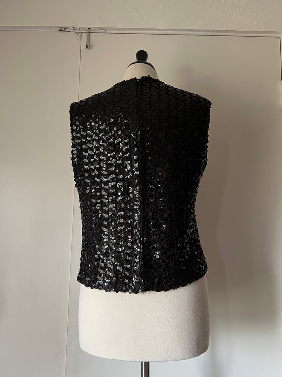 1950s 1960s Black sequin boxy cocktail top, large… - image 3
