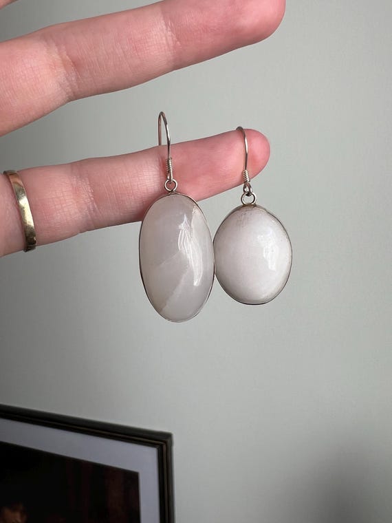 Asymmetrical Aragonite Earrings: Sterling Silver … - image 1