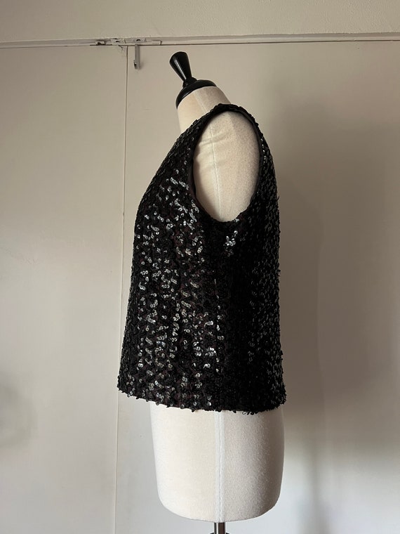 1950s 1960s Black sequin boxy cocktail top, large… - image 2