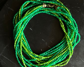 Groovy original vintage 1960s 1970s green plastic resin bamboo beads