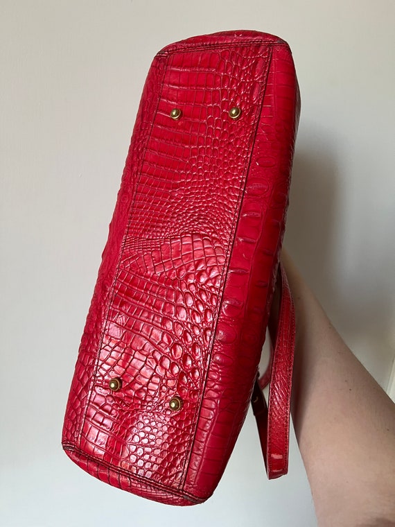 Vintage red croc embossed leather Brahmin top han… - image 4