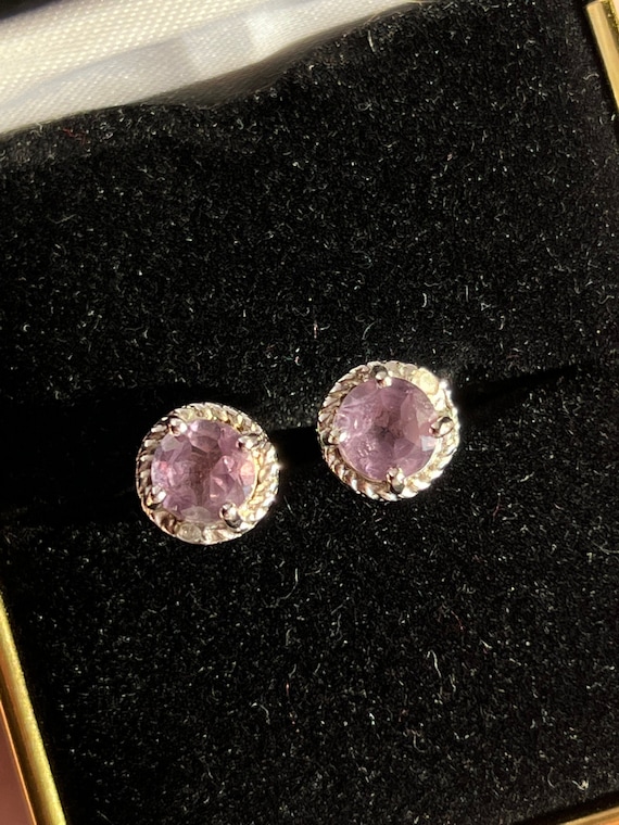 Amethyst and diamond sterling silver studs - image 1