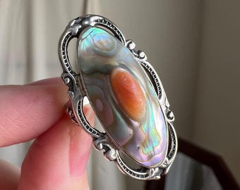 Antique large blister pearl set in intricate sterling silver setting size 3.25