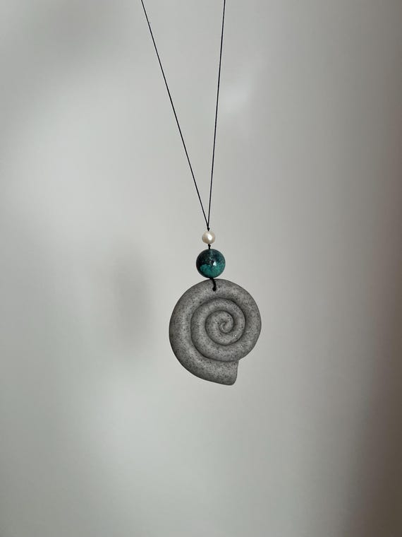 Handcrafted Clay Spiral Shell Pendant, Freshwater… - image 3