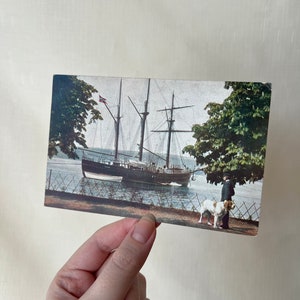 Antique 1912 Ship & Dog Postcard: Signed Message