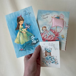 Vintage 1950s Greeting Cards: Get Well, New Baby, Puppy Note