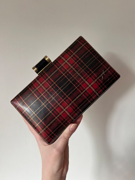 Genuine red and black plaid leather evening box cl