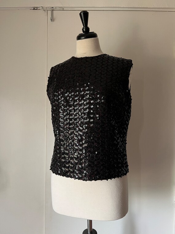 1950s 1960s Black sequin boxy cocktail top, large… - image 1