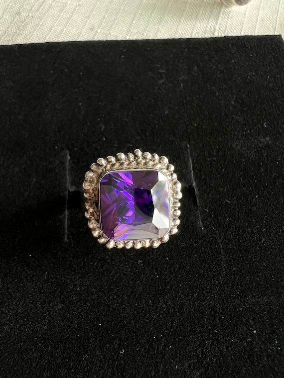 Sterling silver and square cut synthetic amethyst 