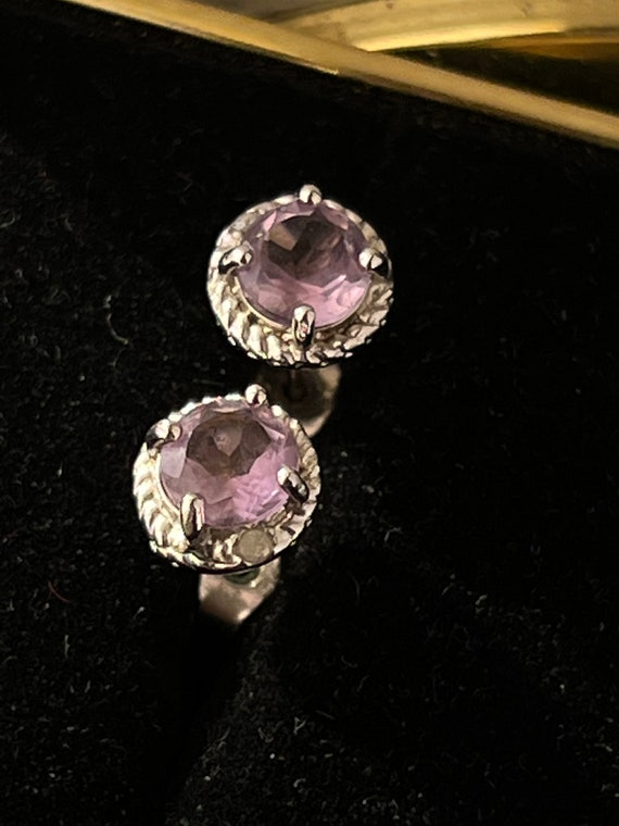 Amethyst and diamond sterling silver studs - image 4