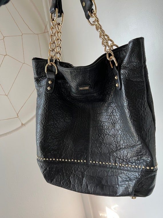 Supple vintage black genuine leather Guess bag wi… - image 8