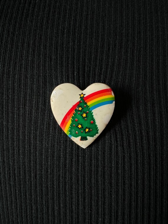 Ceramic Christmas tree brooch with rainbow