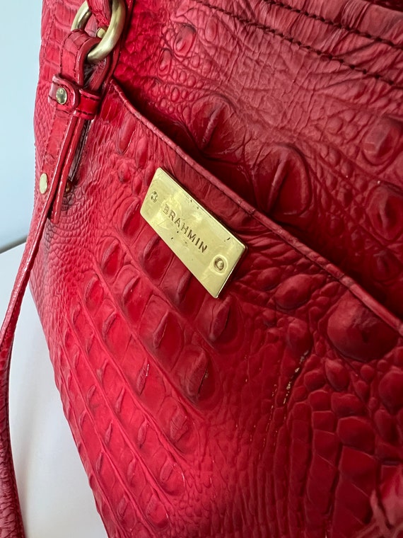 Vintage red croc embossed leather Brahmin top han… - image 3