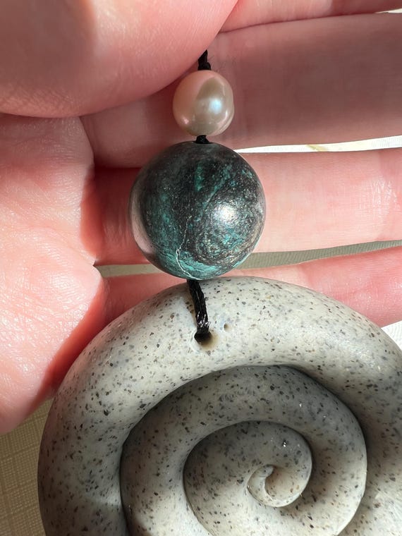 Handcrafted Clay Spiral Shell Pendant, Freshwater… - image 5