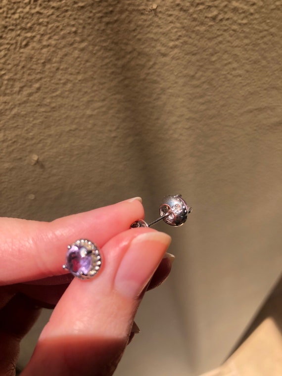 Amethyst and diamond sterling silver studs - image 3