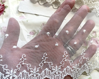 Weiß bestickt Netting Scalloped Lace