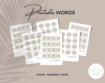 152 Business Related Idioms, Printable Idiomatic Expressions - Work, Writing Idioms, Figurative Language Scrapbook Stickers, Idioms Activity