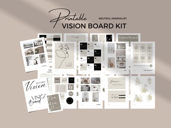 Minimalist Vision Board Kit, Printable Affirmations (Digital Download)