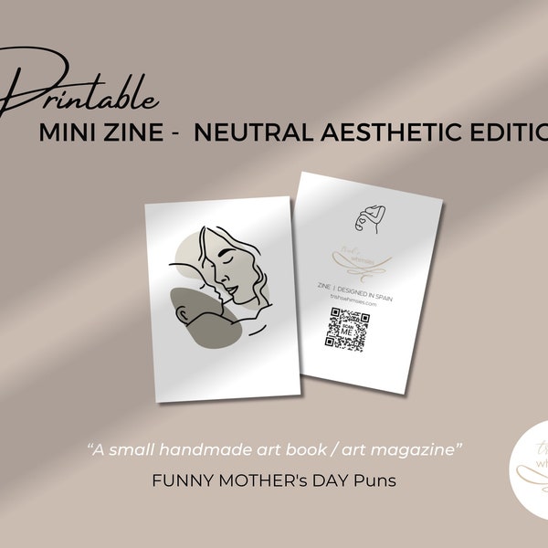 Funny Mother's Day Puns, Mini Zine About Motherhood, Monochromatic Zine Art, One Page Zine Humour for Mum, Printable Zine Witty Mother Puns